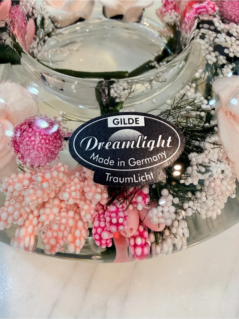 Gilde Dreamlight Glass Candle Holder with Flowers 